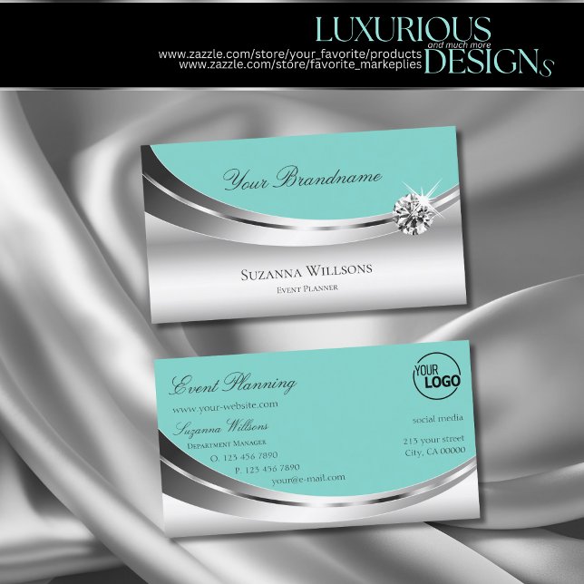 Noble Silver Teal med Logotyp och Gnistra Diamond Visitkort (Skapare uppladdad)