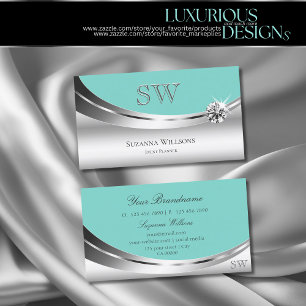 Noble Silver Teal med Monogram mousserande Diamond Visitkort