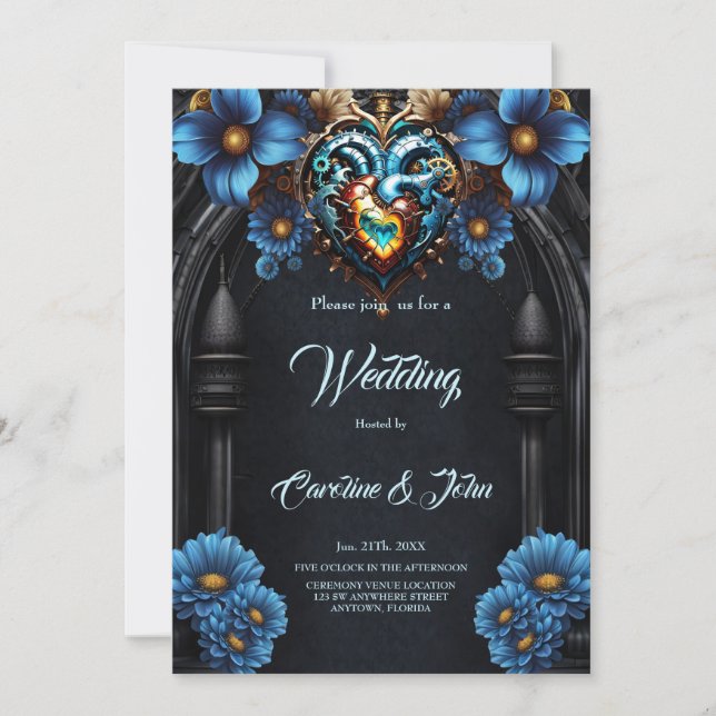 Noble steampunk hjärta inbjudningar (Framsida)