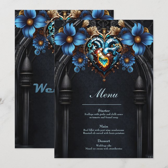 Noble steampunk hjärta meny (Fram/baksida)