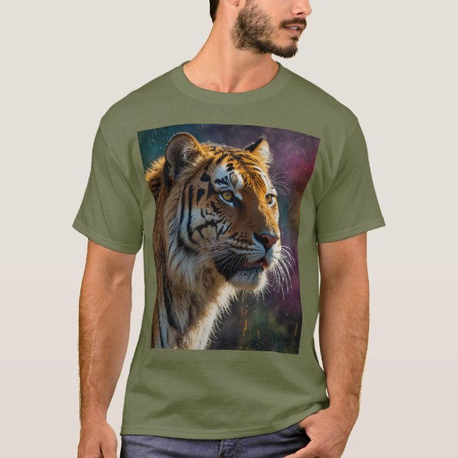 Noble Tiger Painterly Porträtt T Shirt (Framsida)