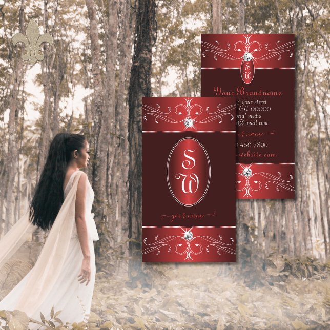 Noble Vin Red Burgundy Ornate Ornaments Initialer Visitkort (Skapare uppladdad)