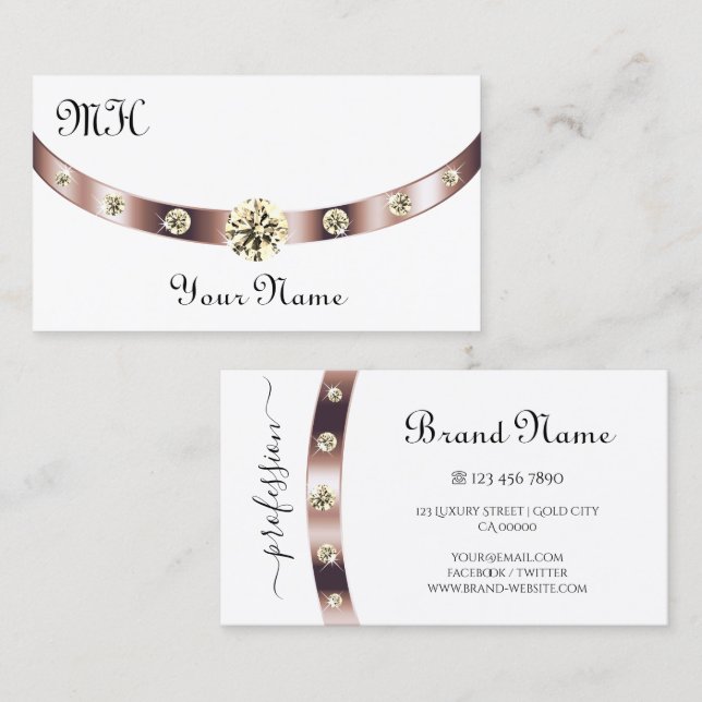 Noble White och Ro Guld med Monogram Luxurious Visitkort (Fram/baksida)
