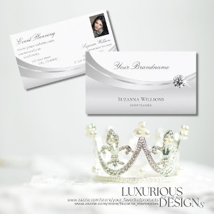 Noble White Silver dekorerad med Photo och Jewel Visitkort