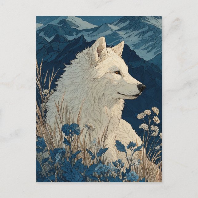 Noble White Wolf in Midnight Mountain Range Vykort (Framsida)
