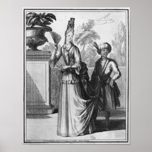 Noblewomans klänning, sent 17th århundrade poster