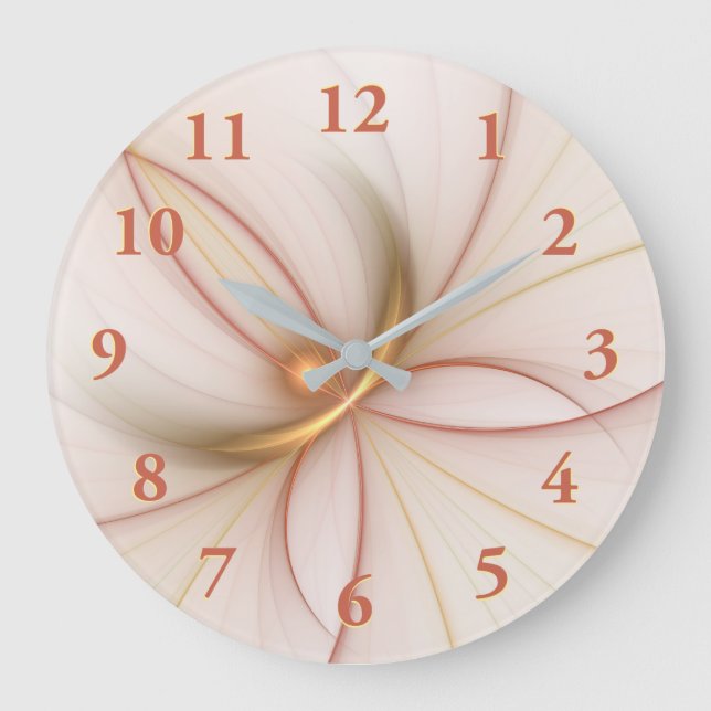 Nobly Copper and Guld Abstrakt Modern Fractal Art Stor Klocka (Framsida)