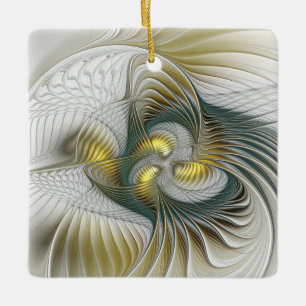 Nobly Golden Teal Abstrakt Fantasy Fractal Art Julgransprydnad Keramik