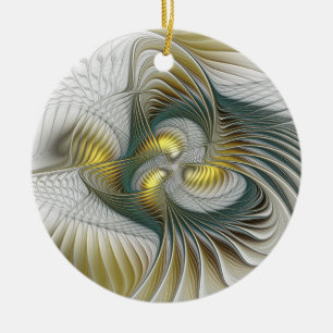 Nobly Golden Teal Abstrakt Fantasy Fractal Art Julgransprydnad Keramik