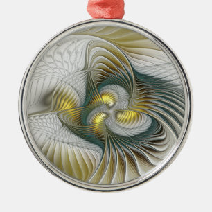 Nobly Golden Teal Abstrakt Fantasy Fractal Art Julgransprydnad Metall