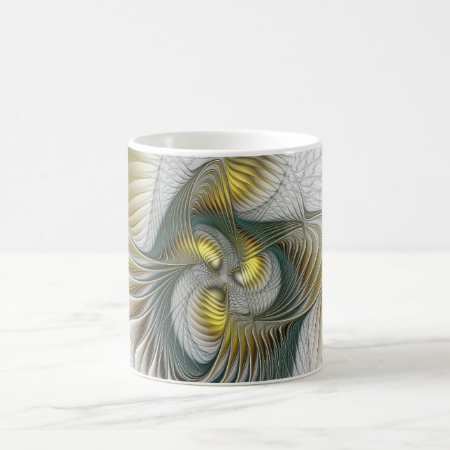 Nobly Golden Teal Abstrakt Fantasy Fractal Art Kaffemugg (Center)