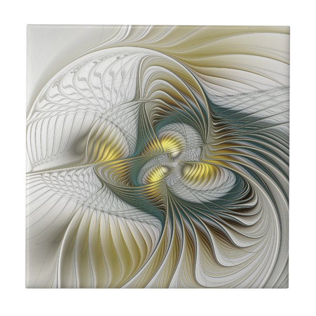 Nobly Golden Teal Abstrakt Fantasy Fractal Art Kakelplatta (Framsidan)