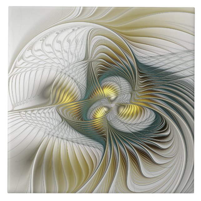 Nobly Golden Teal Abstrakt Fantasy Fractal Art Kakelplatta (Framsidan)