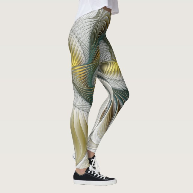Nobly Golden Teal Abstrakt Fantasy Fractal Art Leggings (Höger)