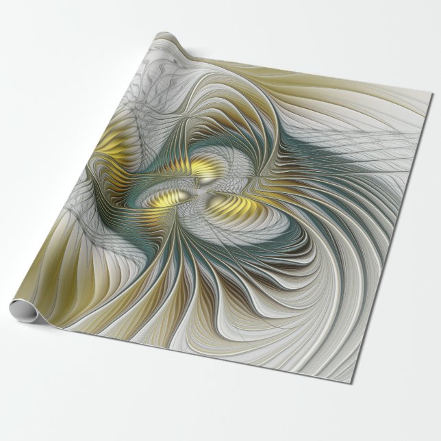 Nobly Golden Teal Abstrakt Fantasy Fractal Art Presentpapper (Utrullad)