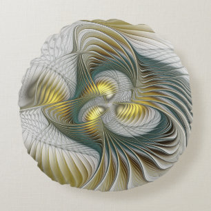Nobly Golden Teal Abstrakt Fantasy Fractal Art Rund Kudde