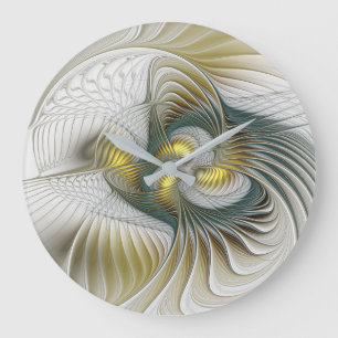 Nobly Golden Teal Abstrakt Fantasy Fractal Art Stor Klocka