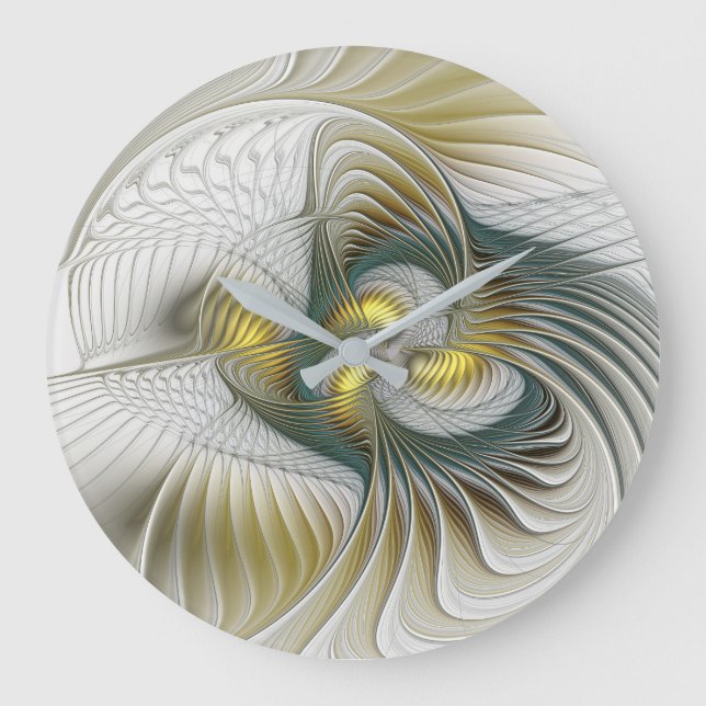 Nobly Golden Teal Abstrakt Fantasy Fractal Art Stor Klocka (Framsida)