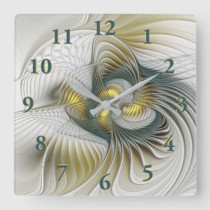 Nobly och Golden Abstrakt Fantasy Fractal Art Fyrkantig Klocka