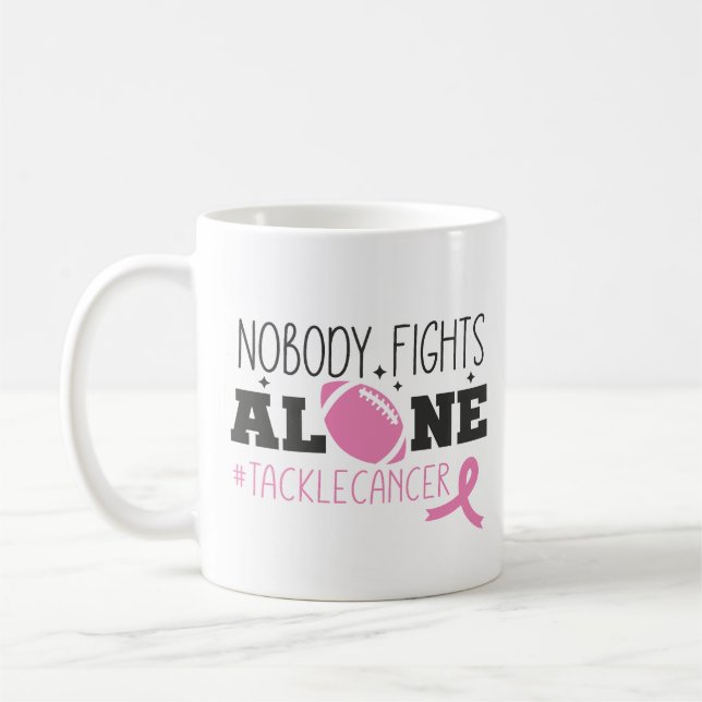 Nobody Fights Alone Breast Cancer Pink Ribbon Kaffemugg (Vänster)