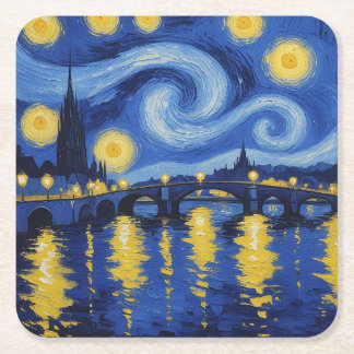 Noche estrellada sobre el rio underlägg papper kvadrat