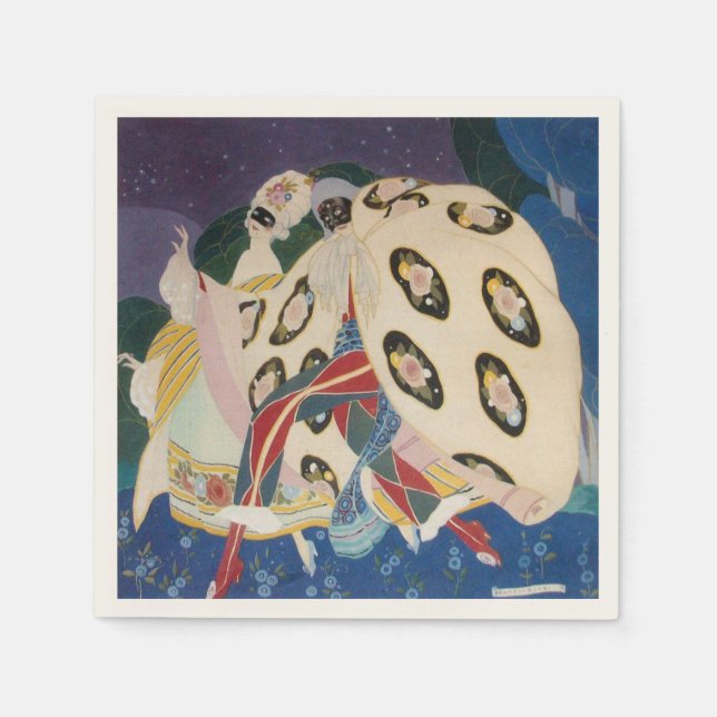 NOCTURNE MED MASKS/Art Deco Venetian Masqueraad Pappersservett (Framsidan)