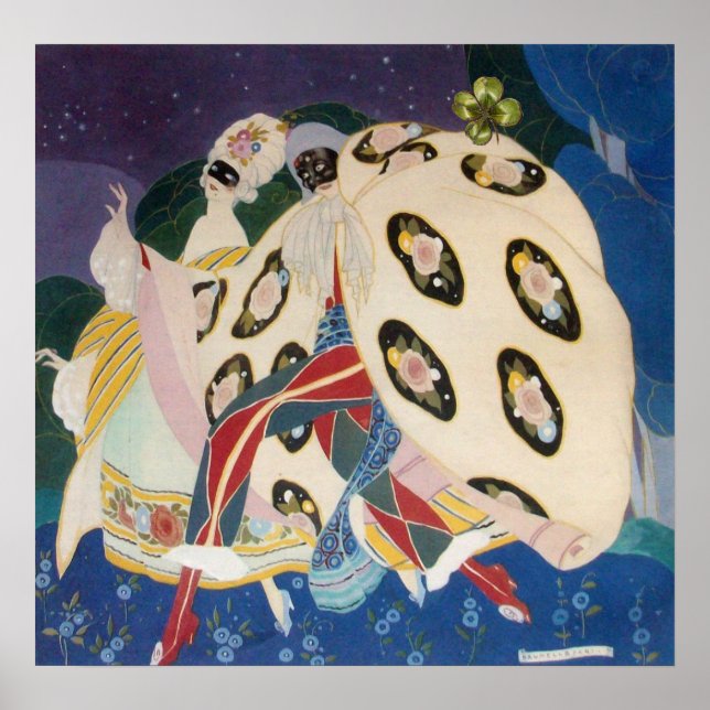 NOCTURNE MED MASKS/Art Deco Venetian Masqueraad Poster (Framsidan)