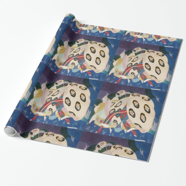 NOCTURNE MED MASKS/Art Deco Venetian Masqueraad Presentpapper (Utrullad)