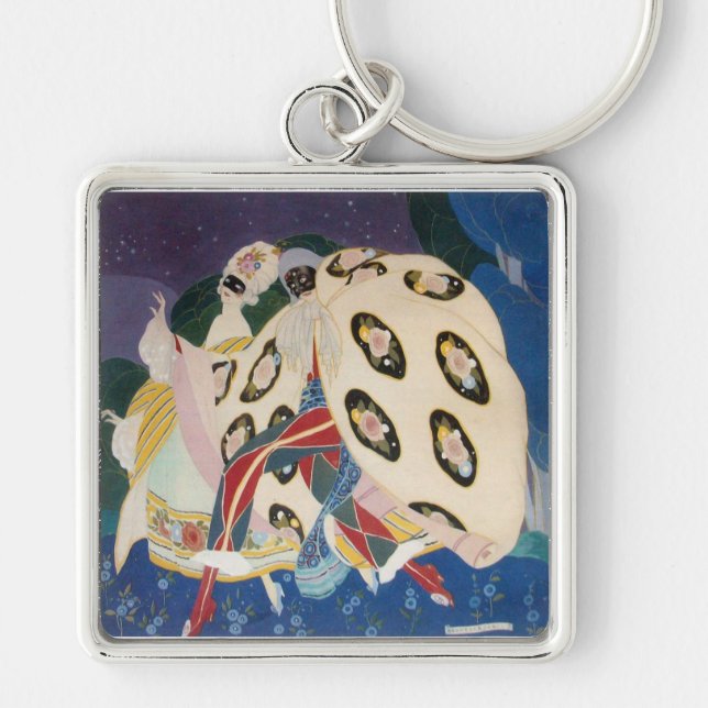 NOCTURNE MED MASKS/Venetian Masqueraad Fyrkantig Silverfärgad Nyckelring (Framsidan)