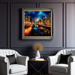 Nocvändal Reverie: Amsterdams Moonlit Canals Poster