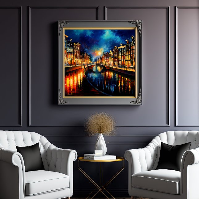 Nocvändal Reverie: Amsterdams Moonlit Canals Poster (Skapare uppladdad)