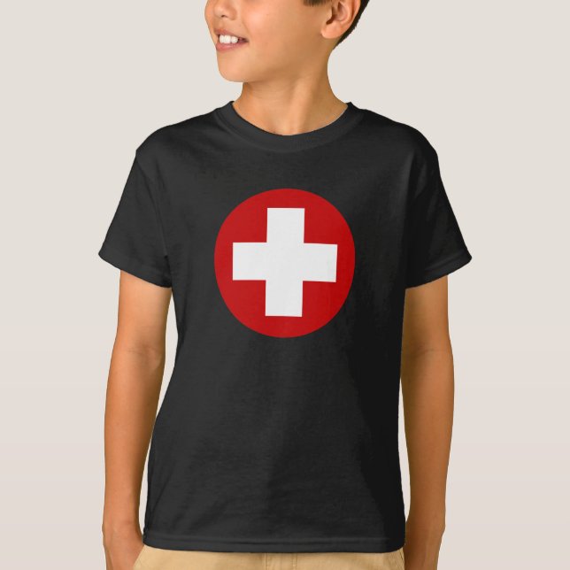 Nöd- återställning Roundell för schweiziskt Röda Tee Shirt (Framsida)