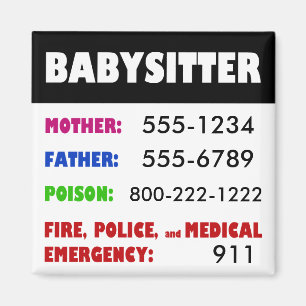 Nöd- telefonnummermagnet för Babysitter Magnet