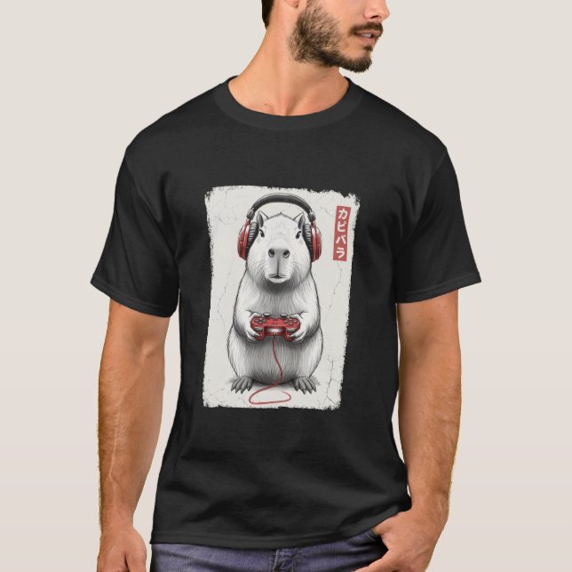 Nödlidande spelare Japansk konst Rollig Capybara-v T Shirt (Framsida)