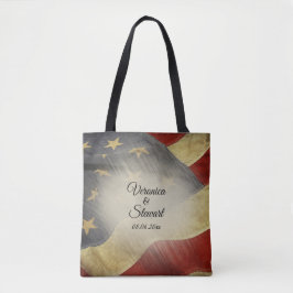 Nödnöda amerikanska flaggans namn och datum tygkasse