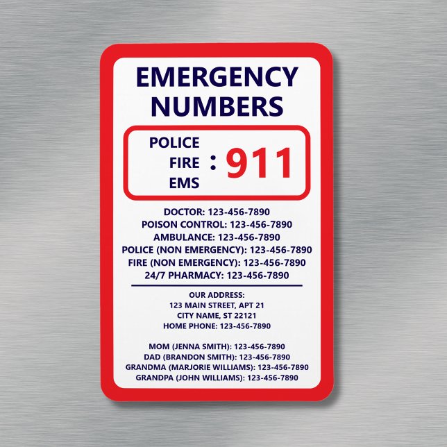 Nödnummer för hemmet Användbar kontaktlista Magnet (Home Emergency Numbers Useful Contact List Magnet
)