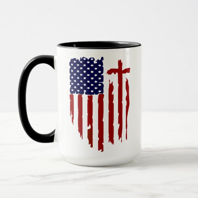 nödställd amerikansk flagga med rött kors  mugg (Vänster)