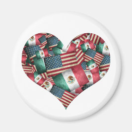 Nödställda mexikanska/amerikanska flaggor - Hjärtf Magnet