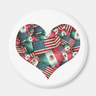Nödställda mexikanska/amerikanska flaggor - Hjärtf Magnet