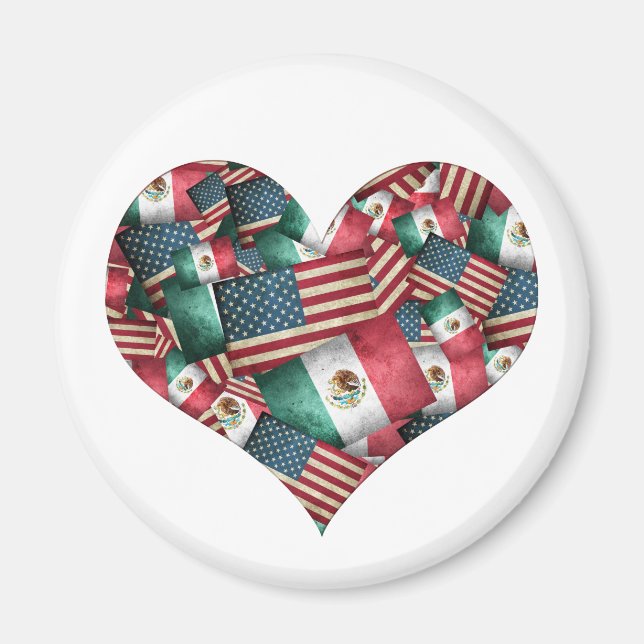 Nödställda mexikanska/amerikanska flaggor - Hjärtf Magnet (Framsidan)