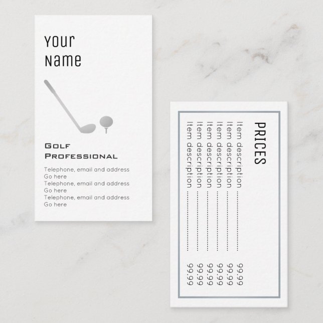 "Nödvändiga" kort för Golfprofessionellpris (Fram/baksida)