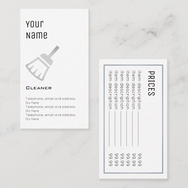 "Nödvändiga" mer ren prisa kort (Fram/baksida)