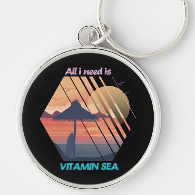 Nödvändigt vitamin Sea Sunset Beach Landscape Rund Silverfärgad Nyckelring (Framsidan)