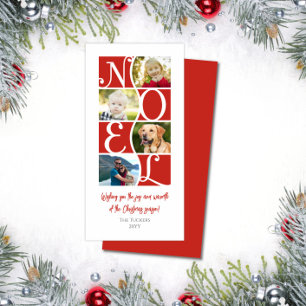 NOEL 4-Fotoröd och vit jul Julkort