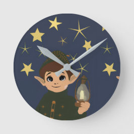 Noël Adorable Elfe et Nuit Étoilée Rund Klocka