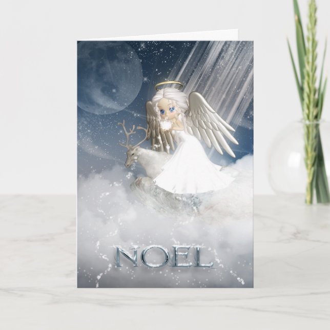 NOEL, ängel som blåser Snö över hela världen Helgkort (Framsida)
