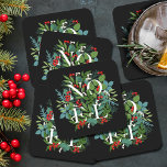 NOEL Berries Greenery Helgdag Black Underlägg Papper Kvadrat<br><div class="desc">Ord NOEL mellan vintern löv och bär på svart bakgrund (eller färg),  dessa pappra underlägg är elegant för alla helgdag-tillfällen. MATCHING-objekt i vår butik.</div>