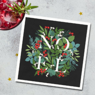 NOEL Berries Greenery på den svarta julen Pappersservett