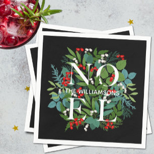 NOEL Berries Greenery Personlig Black jul Pappersservett