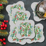 NOEL Berries och Greenery jul Underlägg Papper<br><div class="desc">Ord NOEL mellan vinterhalsen och löv på grått (eller färg) är dessa pappra underlägg eleganter för helgdag tillfälle. MATCHING-objekt i vår butik.</div>